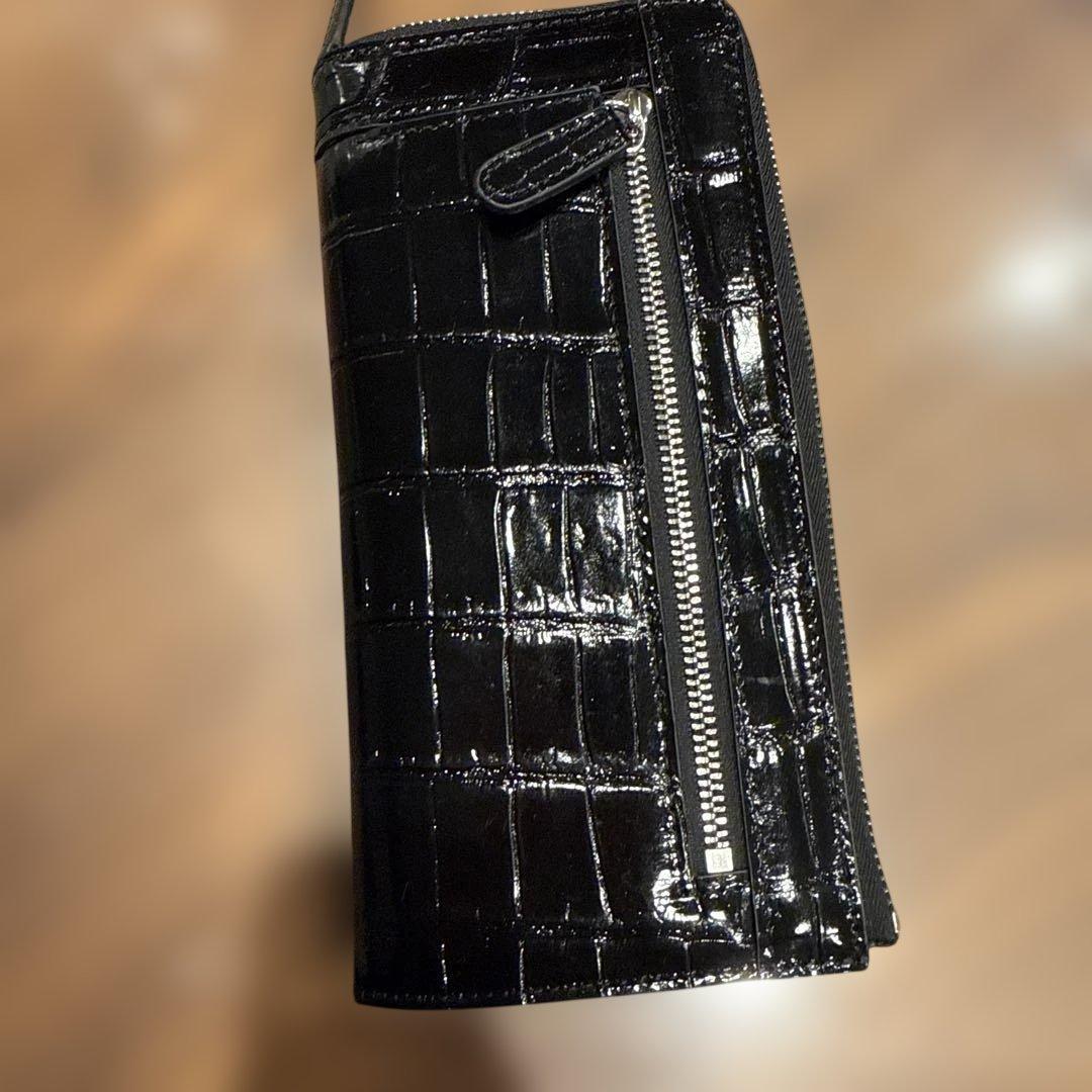 パピ さん専用新品　黒 シャイニングクロコダイルＬ型ファスナー長財布