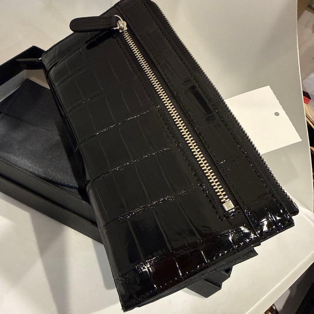 パピ さん専用新品　黒 シャイニングクロコダイルＬ型ファスナー長財布