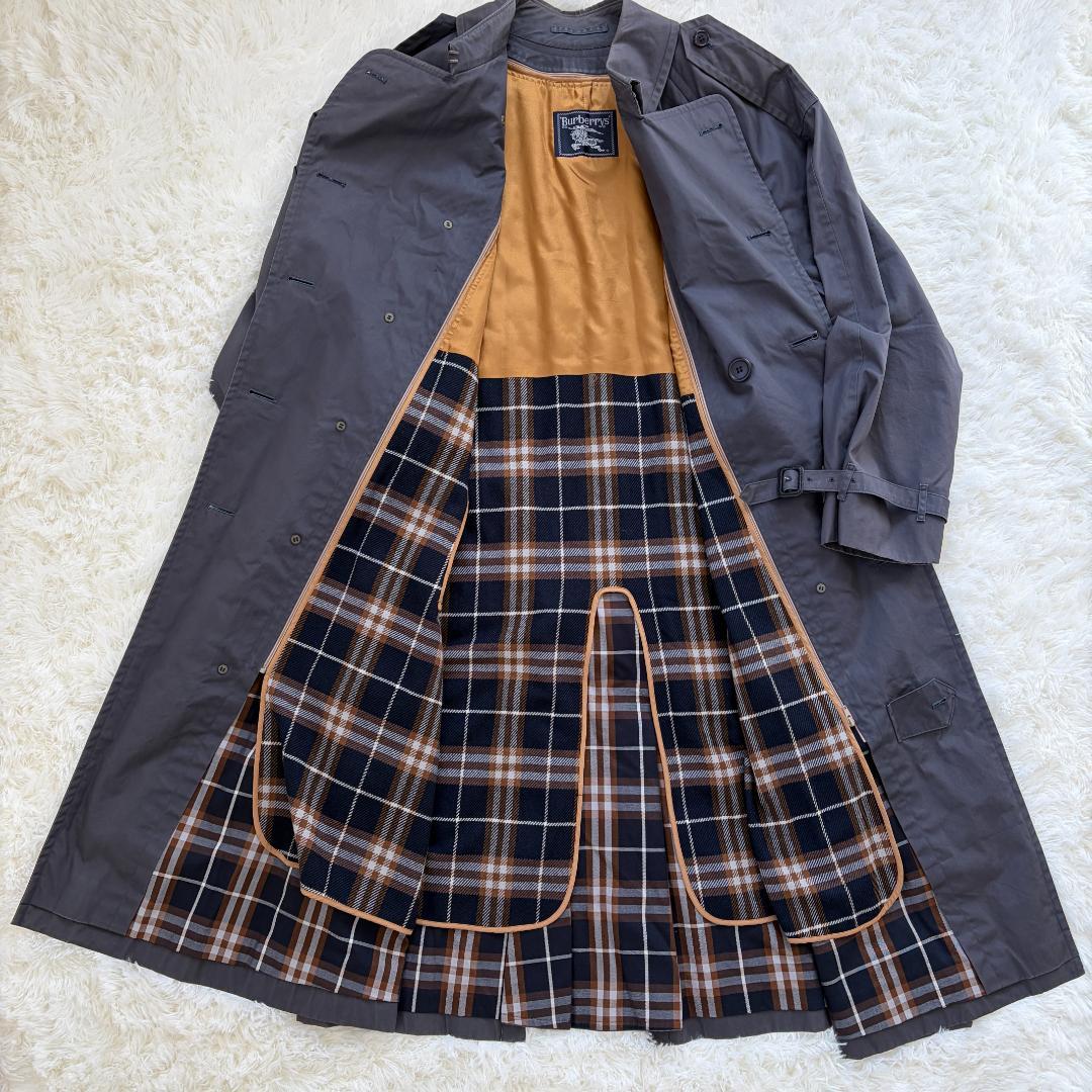 【XL相当】BURBERRY　トレンチコート　ライナー付き　チェック　グレー