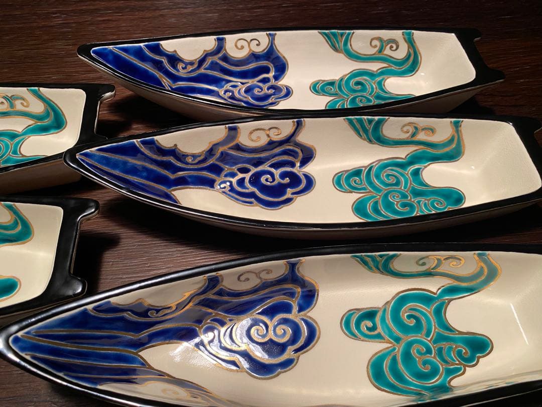 京焼　向付　仁清流水舟形向付5客　新品未使用