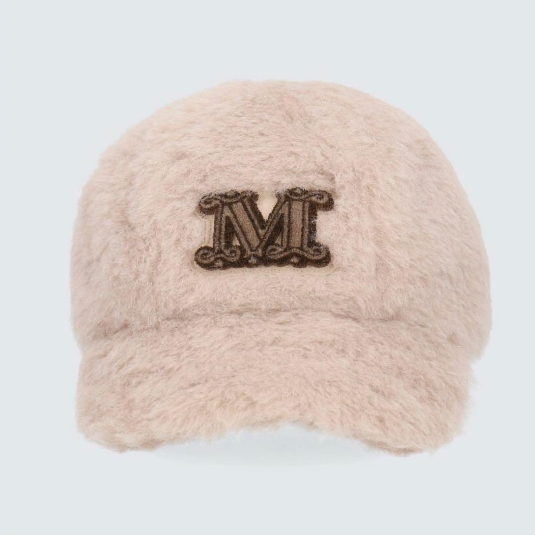 限定値下げ！新品未使用！Max mara ベージュ Mロゴ刺繍 ファーキャップ