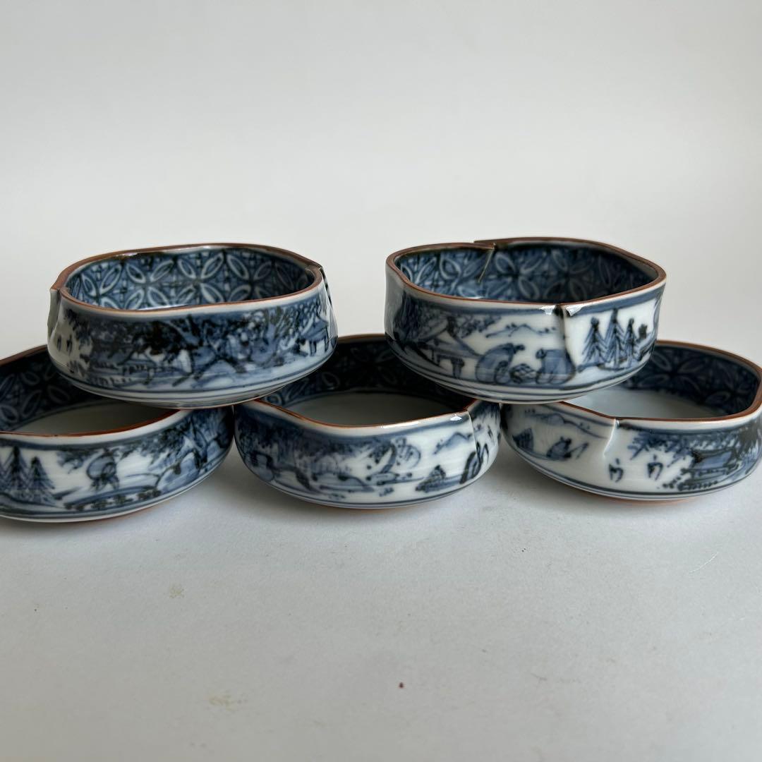 【未使用】清水焼 向付 陶器 染付 中鉢 小鉢 セット 5客揃い