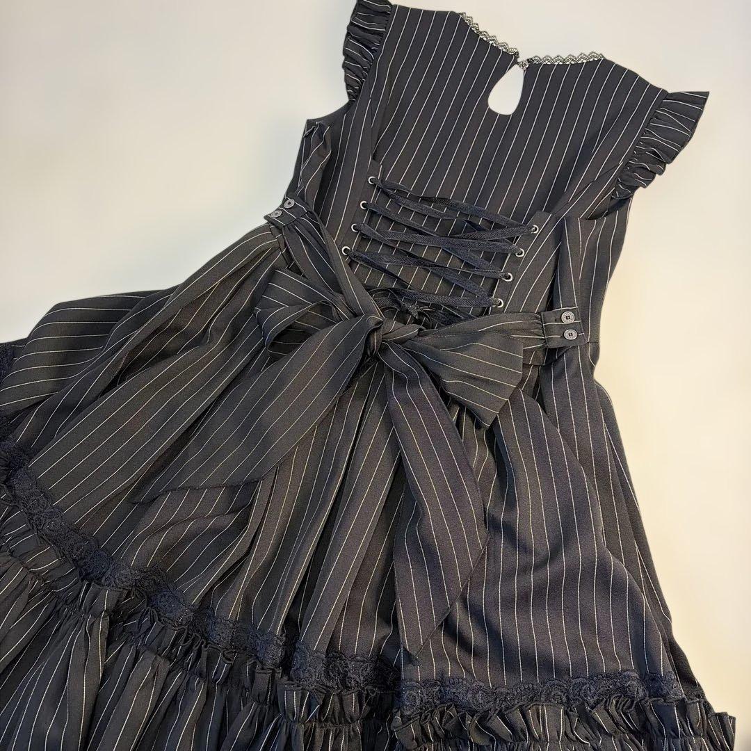 オッズアンジェロ　クラシック編み上げワンピース ストライプ ブラック　希少美品