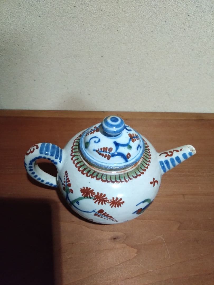 阿蘭陀    藍紅毛色絵 花鳥紋水注  急須