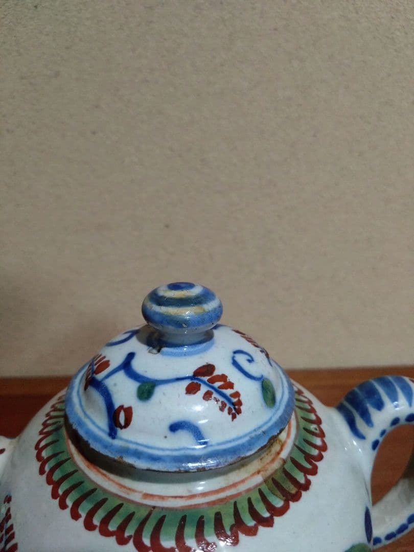 阿蘭陀    藍紅毛色絵 花鳥紋水注  急須