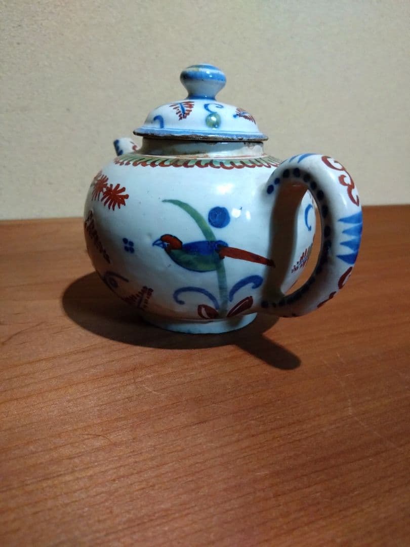 阿蘭陀    藍紅毛色絵 花鳥紋水注  急須