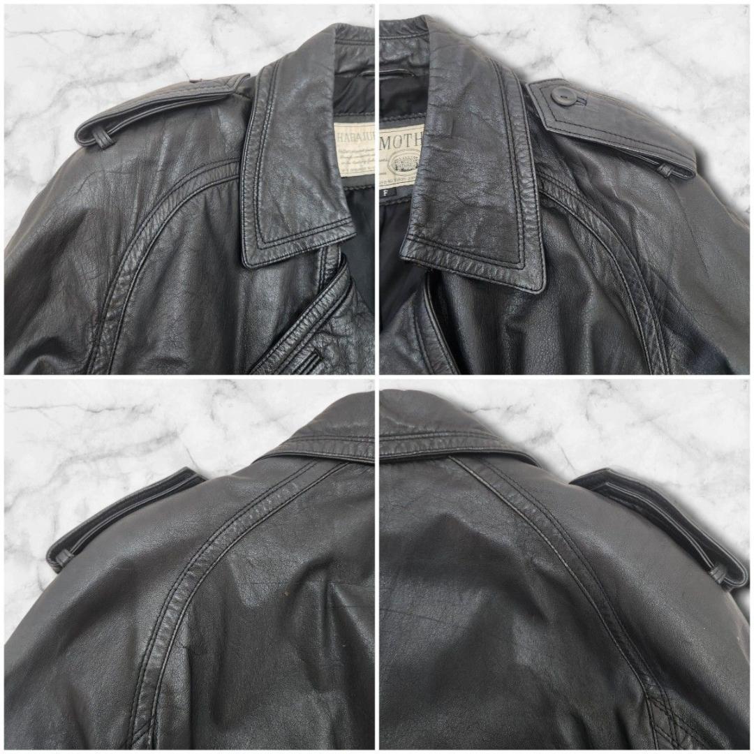 希少 90s 牛革レザートレンチコート カウスキン ブラック 黒 XL相当