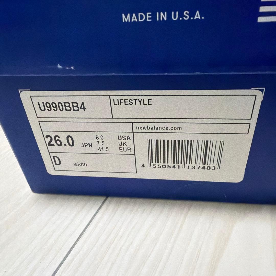 【美品】New Balance U990BB4 GRAY 26cm