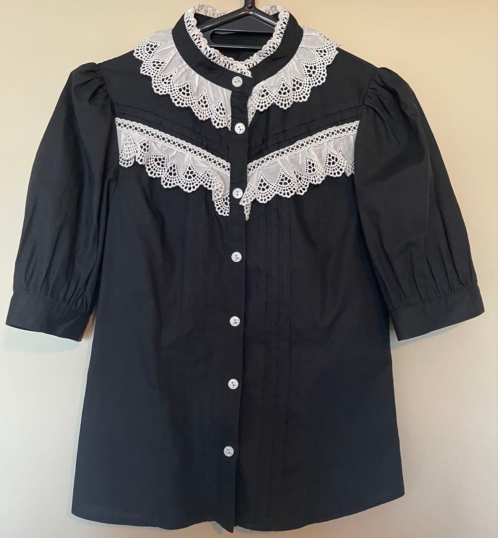 Victorian maiden コットンレースフリルブラウス ブラック 美品