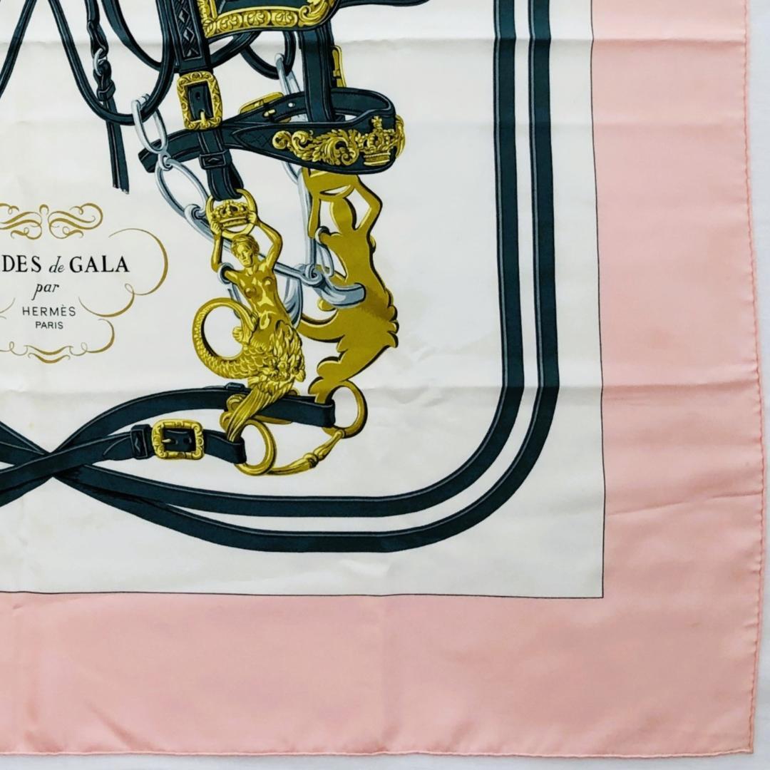 HERMES エルメス カレ90 式典用馬勒 ピンク系 スカーフ タグなし