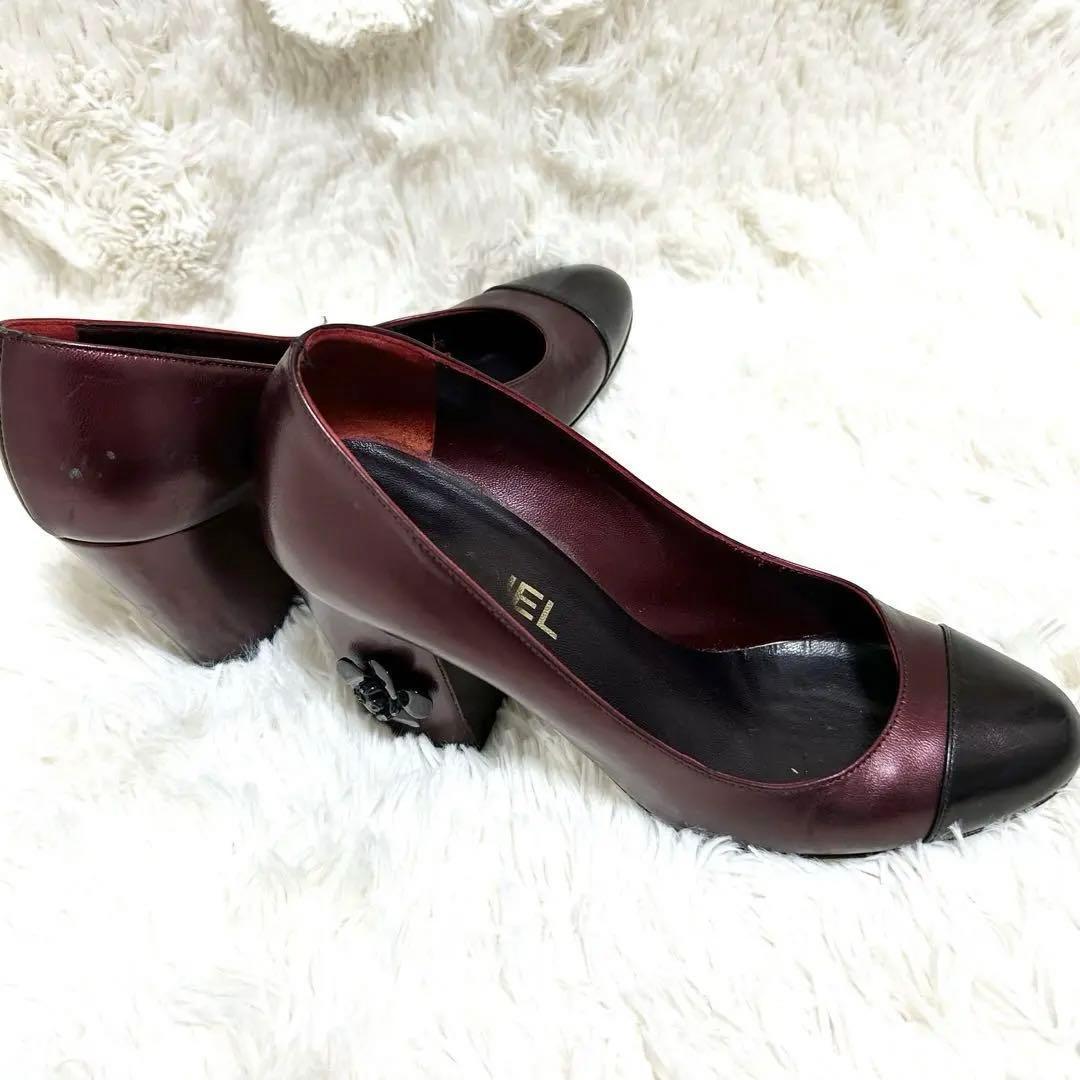 【良品】CHANEL シャネル パンプス カメリア