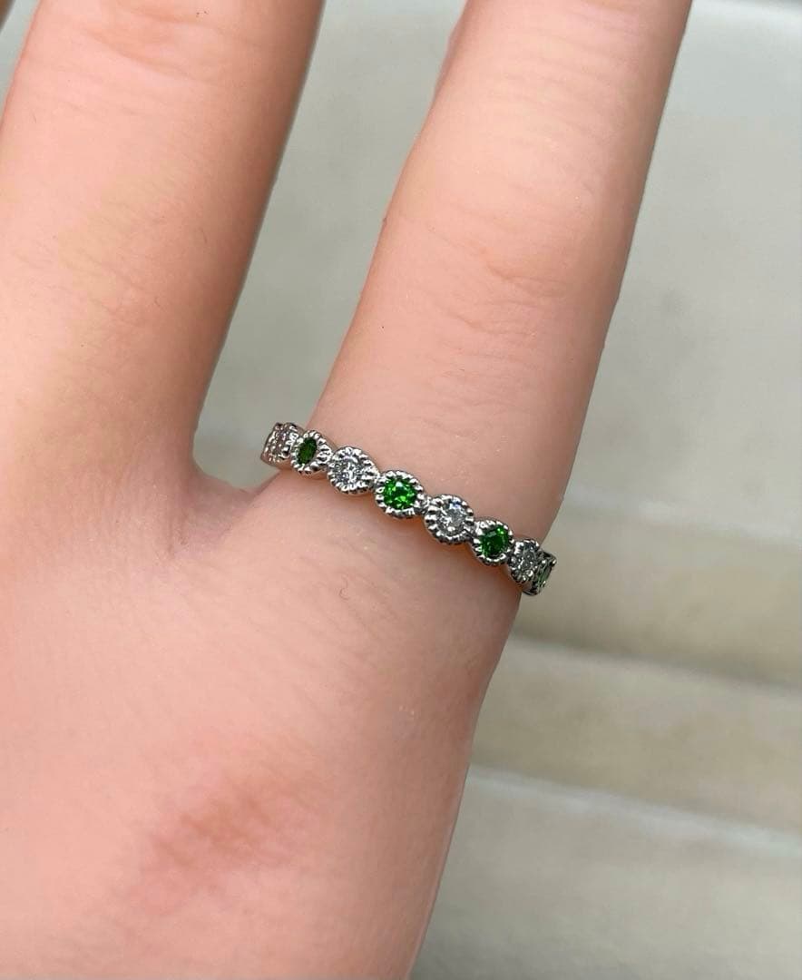 JL62★高級 デマントイドガーネット ダイヤ pt エタニティリング 鑑付