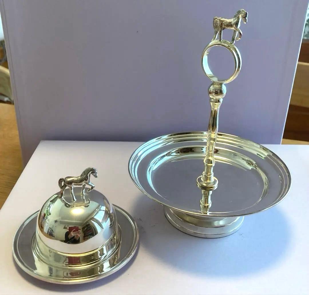 銀食器　馬　シルバー　ケーキスタンド　バターカップ　干支　午