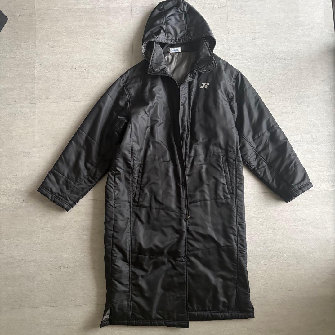 YONEX ロングコート ベンチコート ブラック XOサイズ 中綿 フード付き