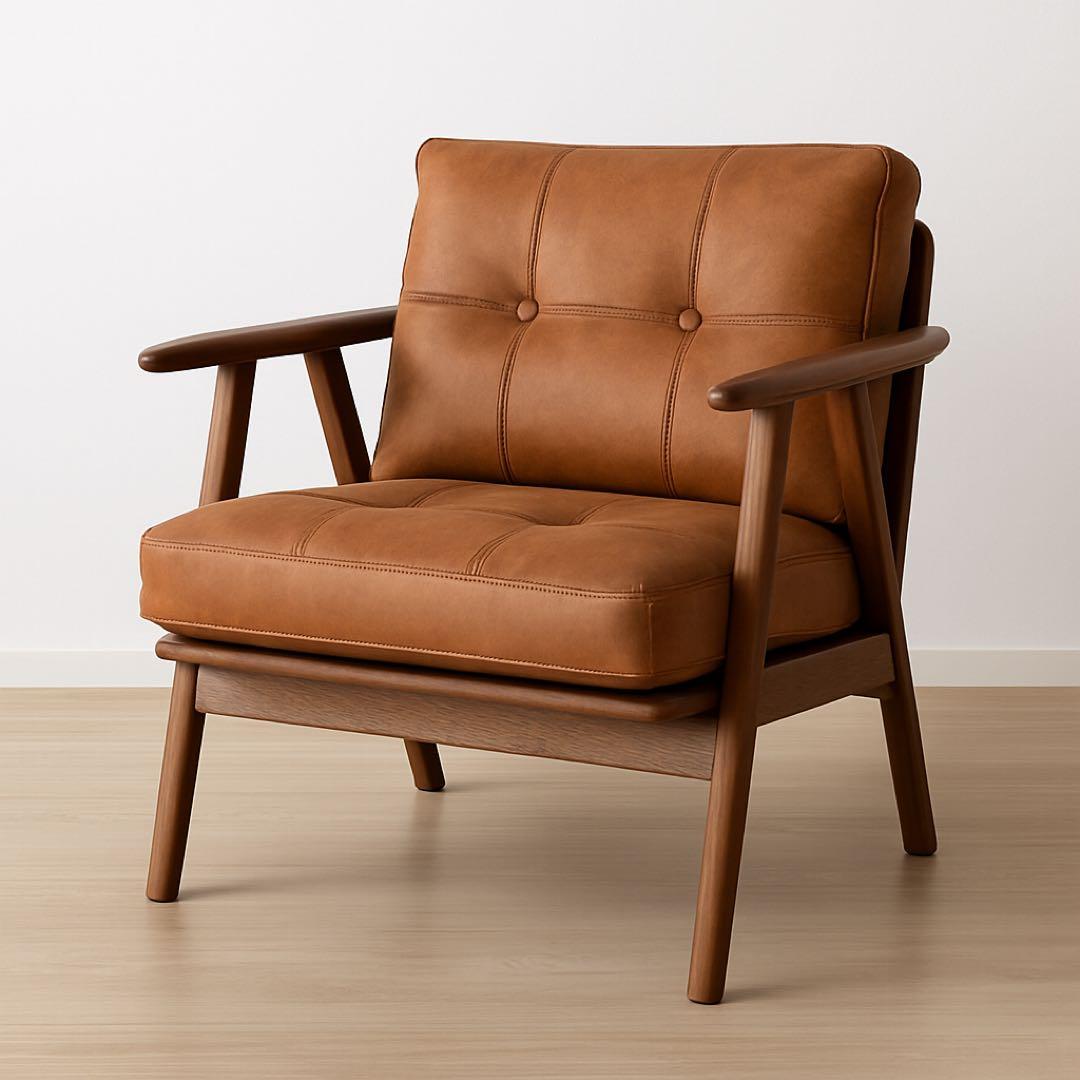 一人掛けソファ 北欧風 無垢材 ナチュラル 美品 定価11万 クラッシュゲイト