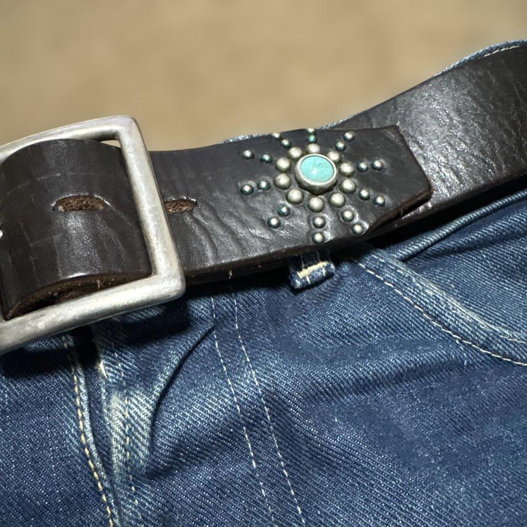 34inch HTC ターコイズ　エンドオンリー　レザースタッズベルト