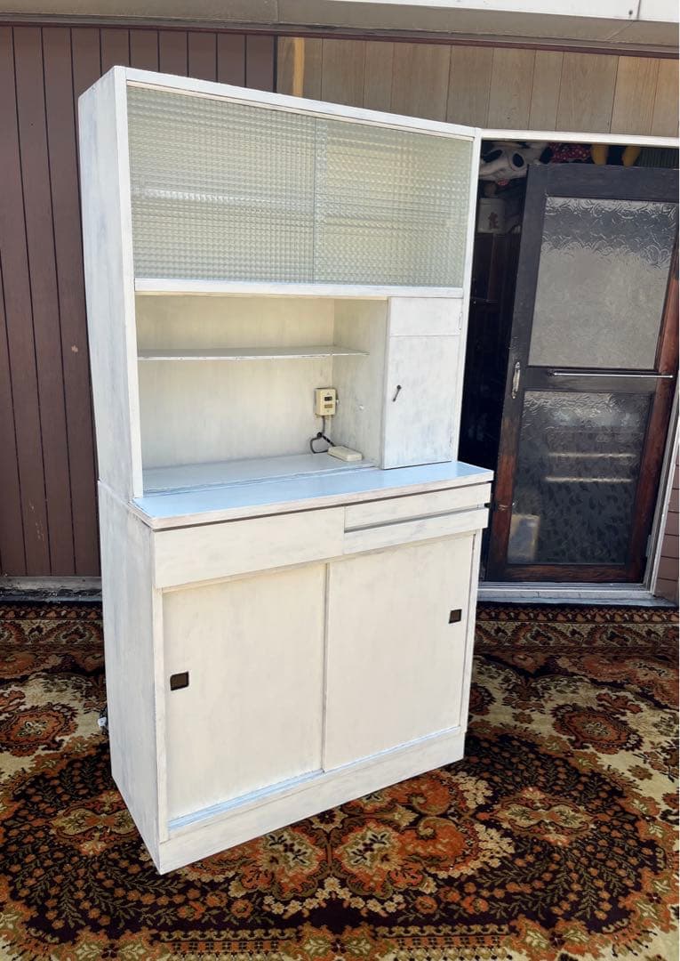 白 食器棚 昭和レトロ 当時物 ホワイト インテリア 水屋 古民家 ビンテージ