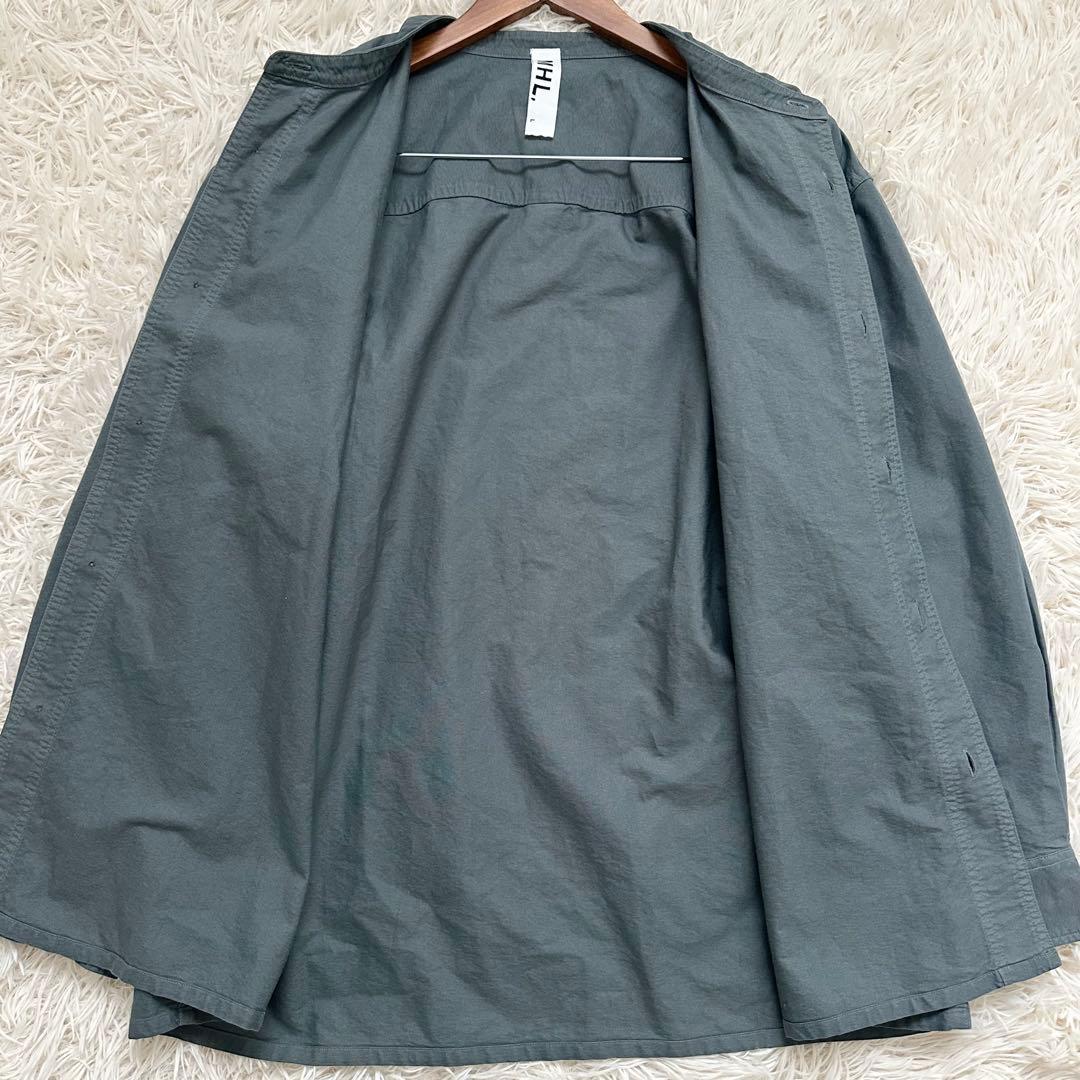 24SS✨️MHL. エムエイチエル バンドカラー 長袖シャツ カーキグレー L