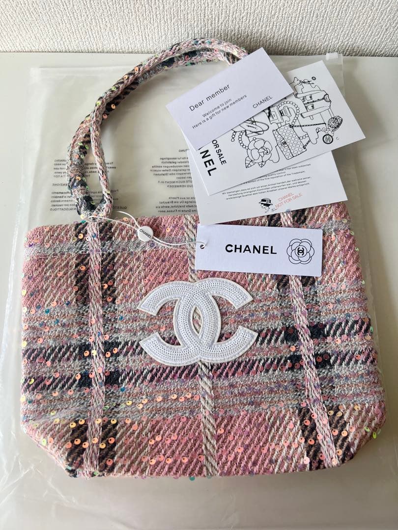 CHANELシャネル ココマークツイードスパンコール トートバッグ　ピンク