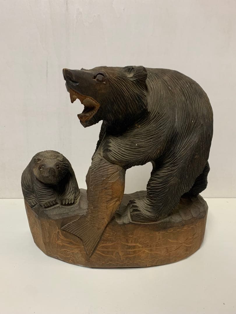 木彫り熊　親子　骨董　一木彫り