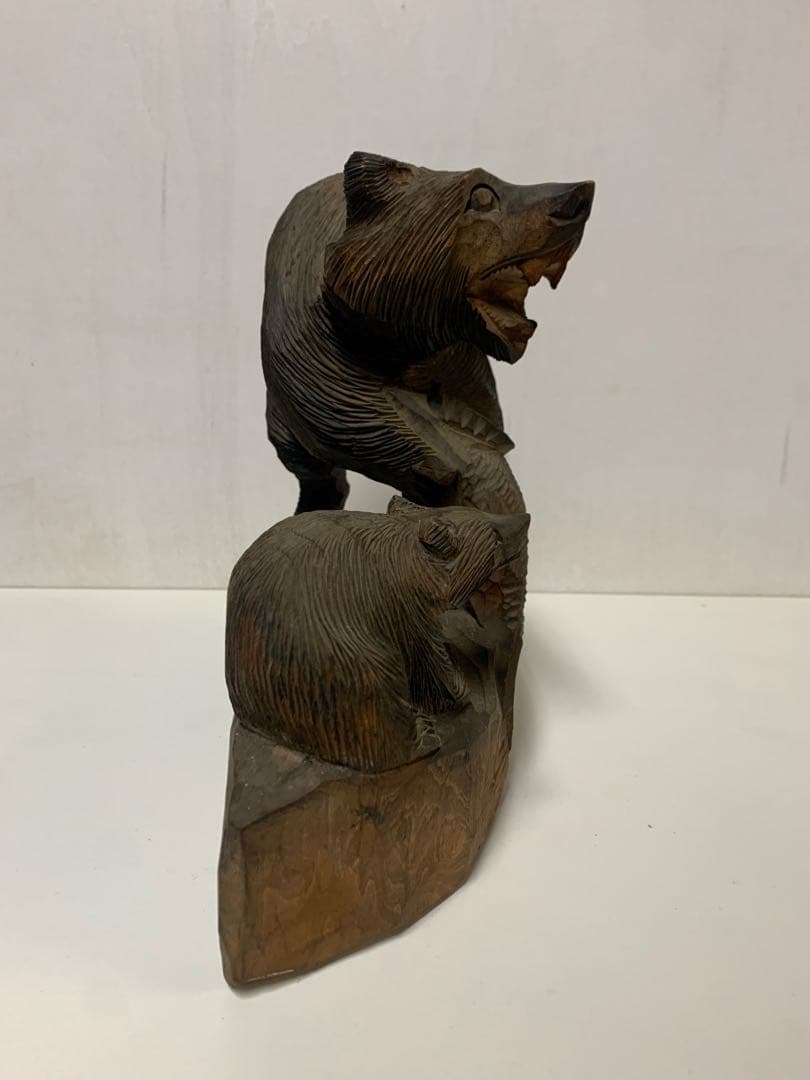 木彫り熊　親子　骨董　一木彫り