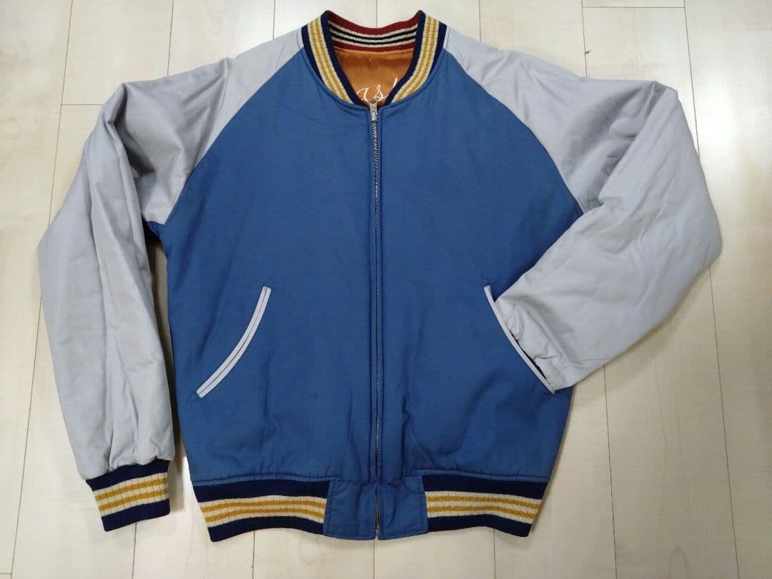 フェローズ匠 スカジャン【鬼ヶ島】サテン（オレンジ/グラス/ゴールド）中綿入り