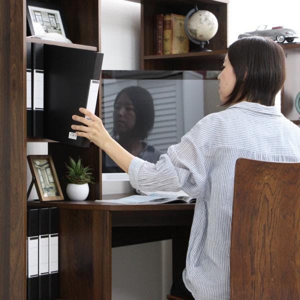 《新品・送料無料》パソコンデスク コーナー ハイタイプ 書棚付き オーク 北欧風