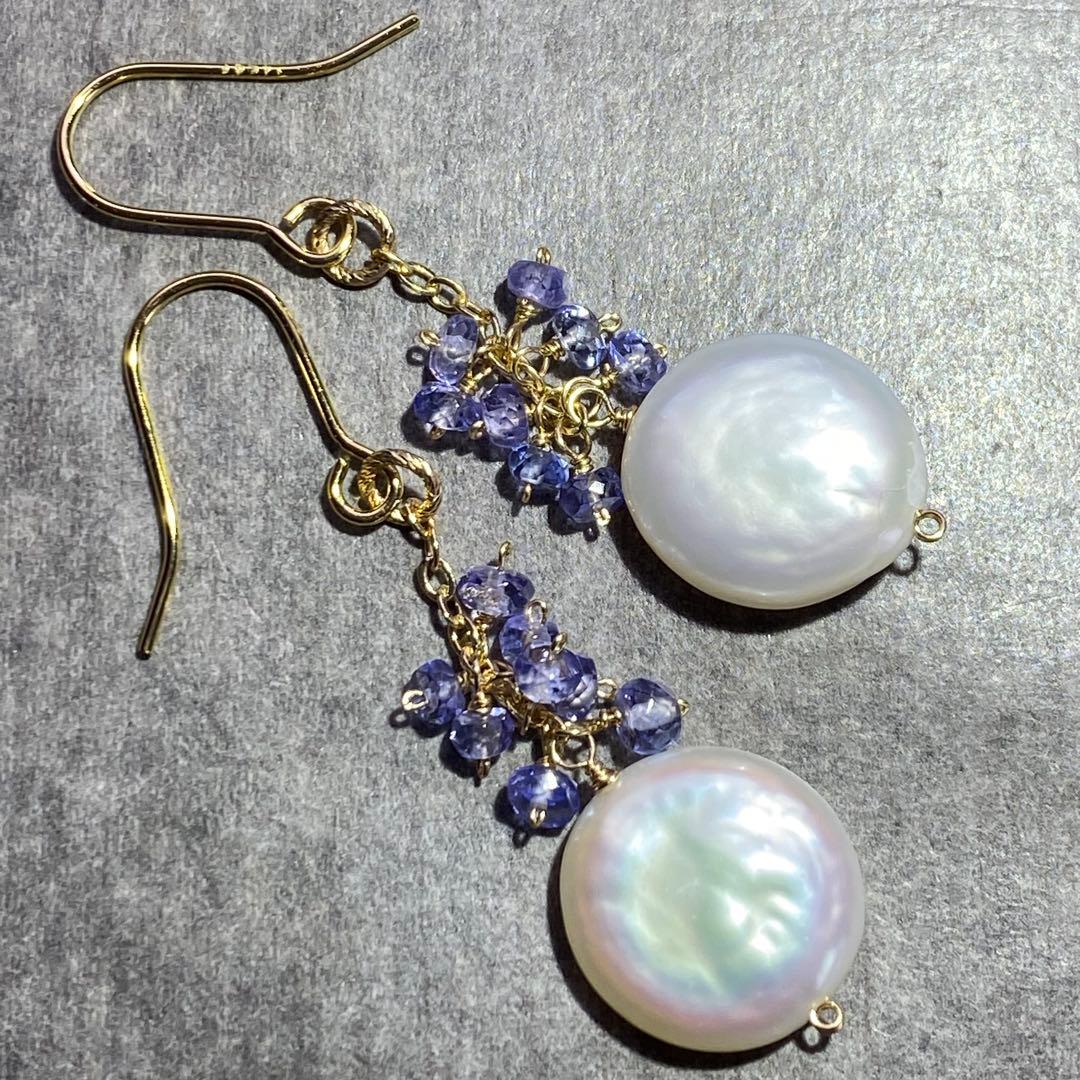 淡水パール&タンザナイト✳︎14kgfピアスP294