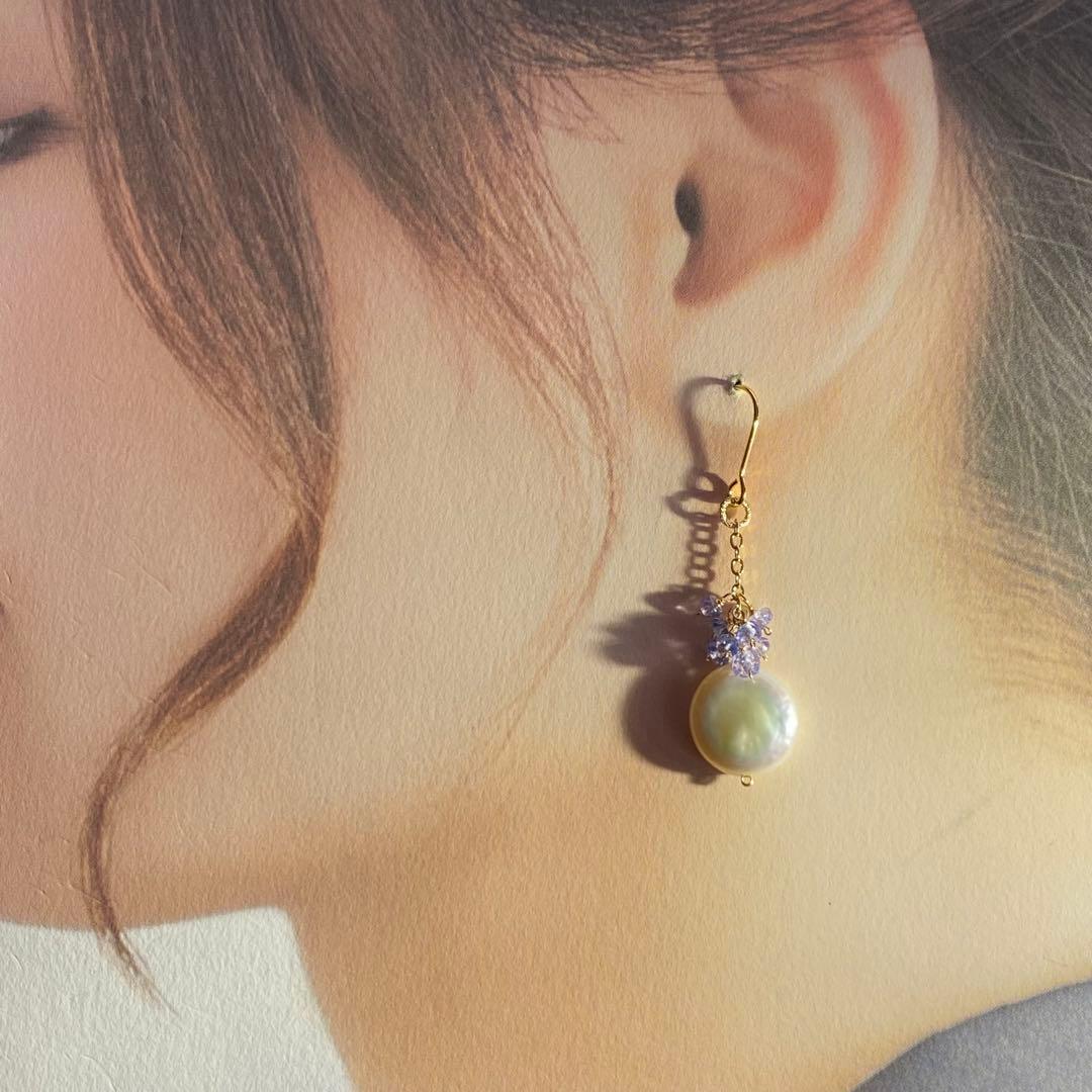 淡水パール&タンザナイト✳︎14kgfピアスP294