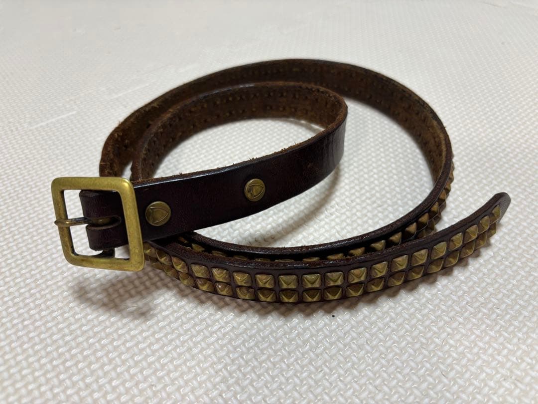 HTC 2連 スタッズナローベルト 34インチ ブラウン×ゴールド