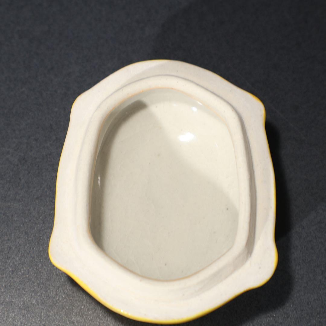 【茶道具】香合　亀　黄交趾　真清水蔵六　共箱　R1569ダN