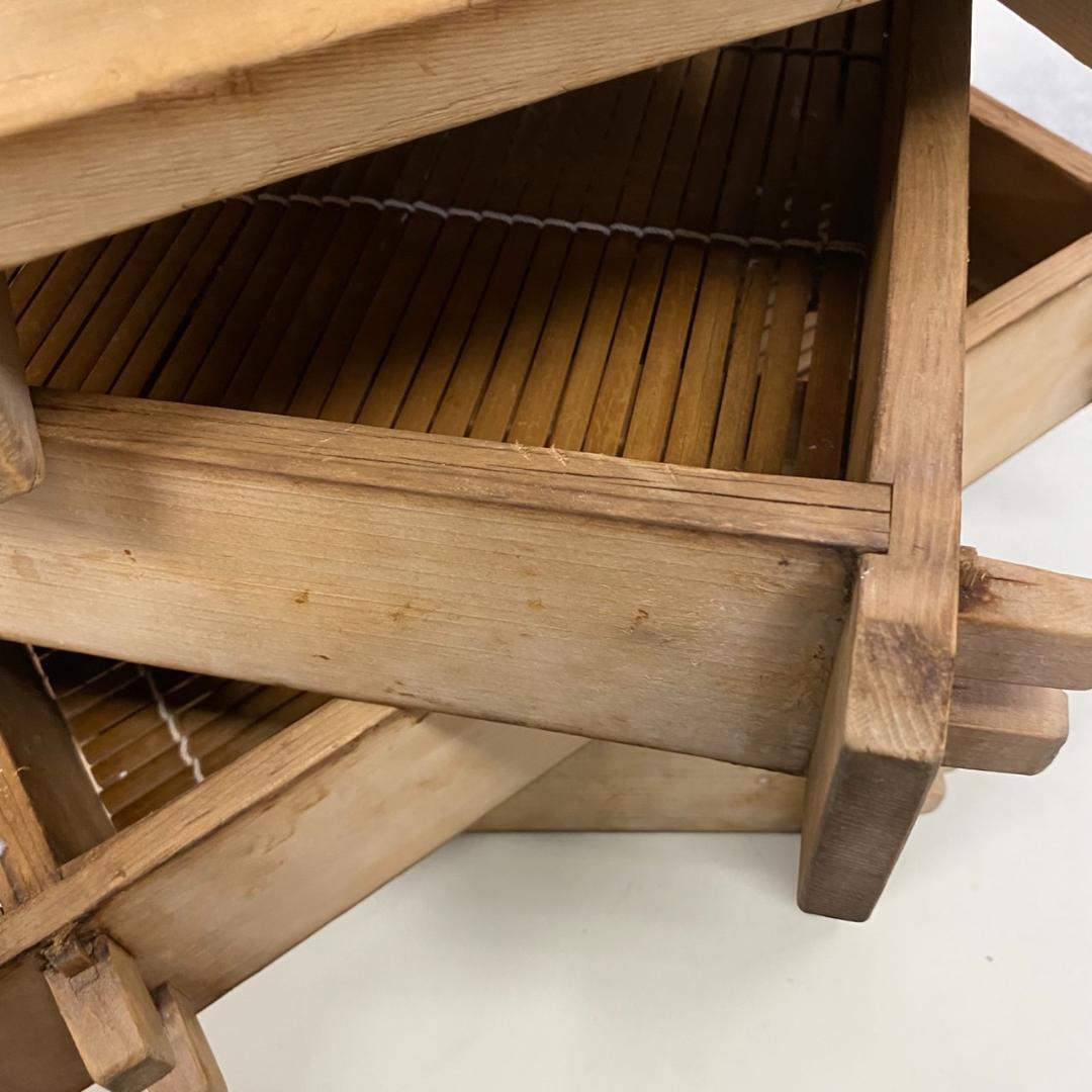 菓子屋用中古品　角蒸し蒸篭（せいろ）　蒸篭3枚＋木蓋　おまけで竹すだれ3枚