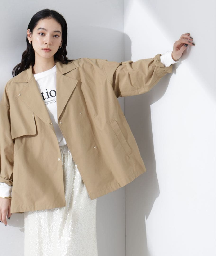 NANO universeミドル丈ワイドラフトレンチ ベージュ　ナノユニバース