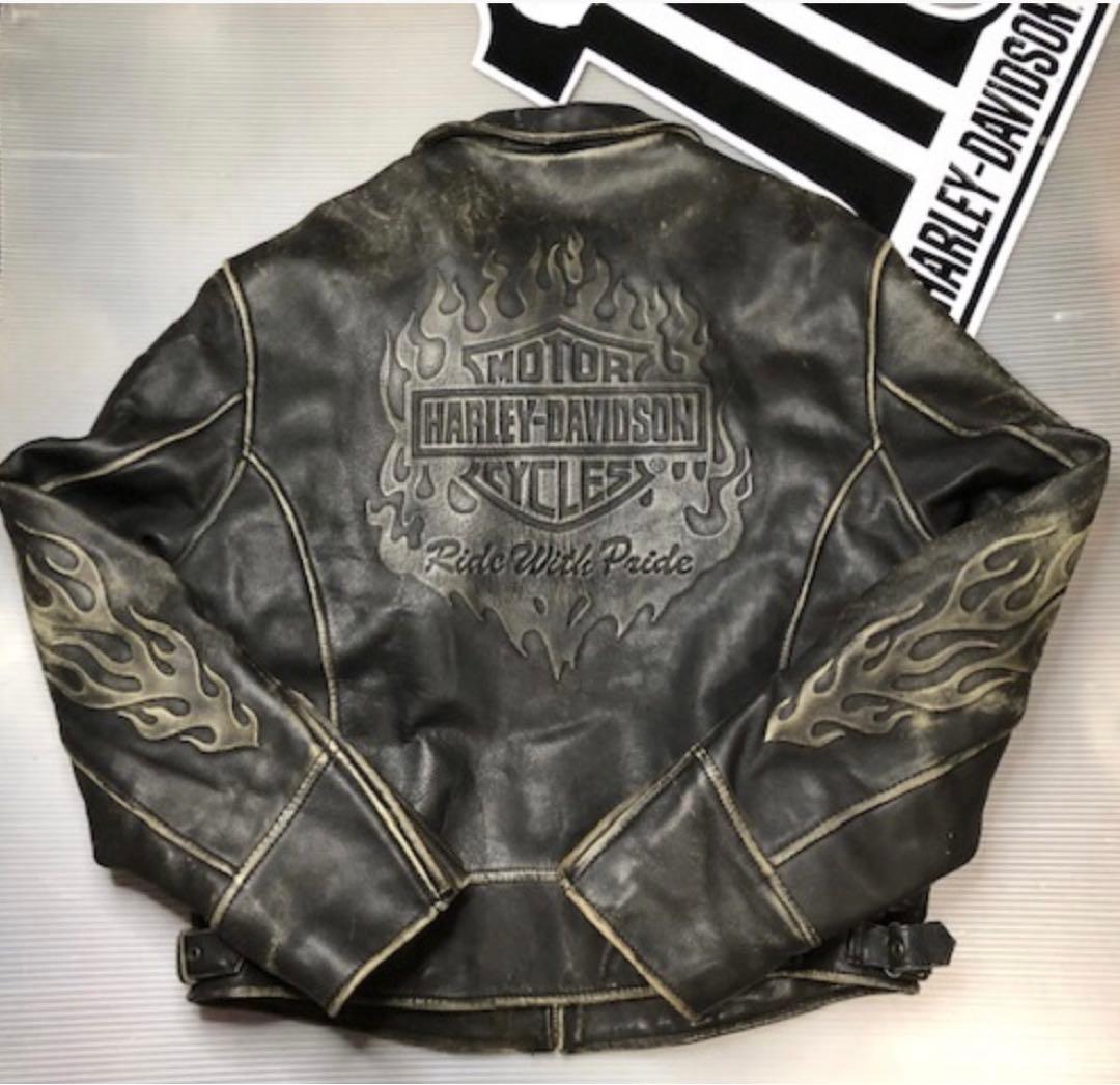 ハーレーダビッドソン⭐️大型立体エンボス加工⭐️極上レア本革製ジャケット入手困難LM