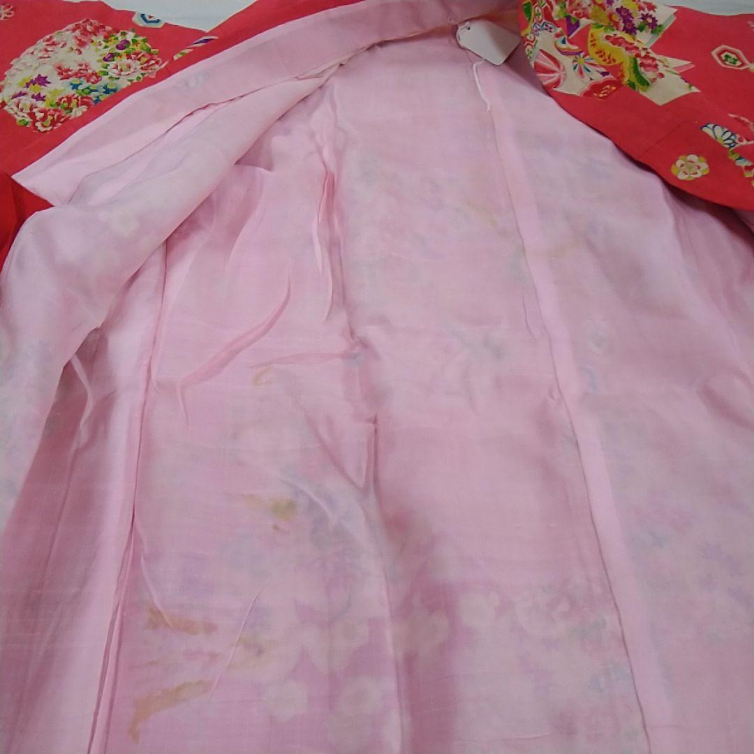 ★お客様決定★アンティークの女の子の着物▪赤ピンク地手鞠、読本、宝珠など幸多かれ