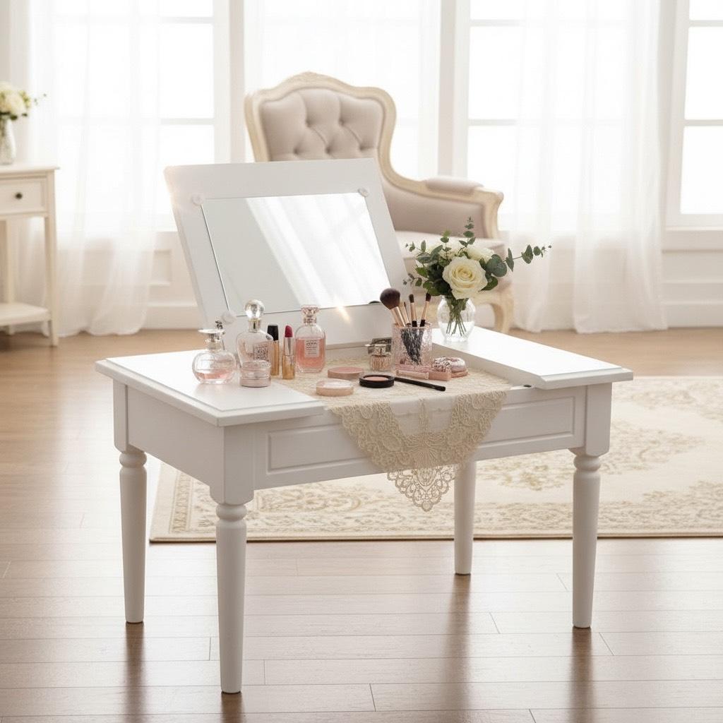 【新品】コスメテーブル　ドレッサー　ローテーブル　ホワイト　1台2役