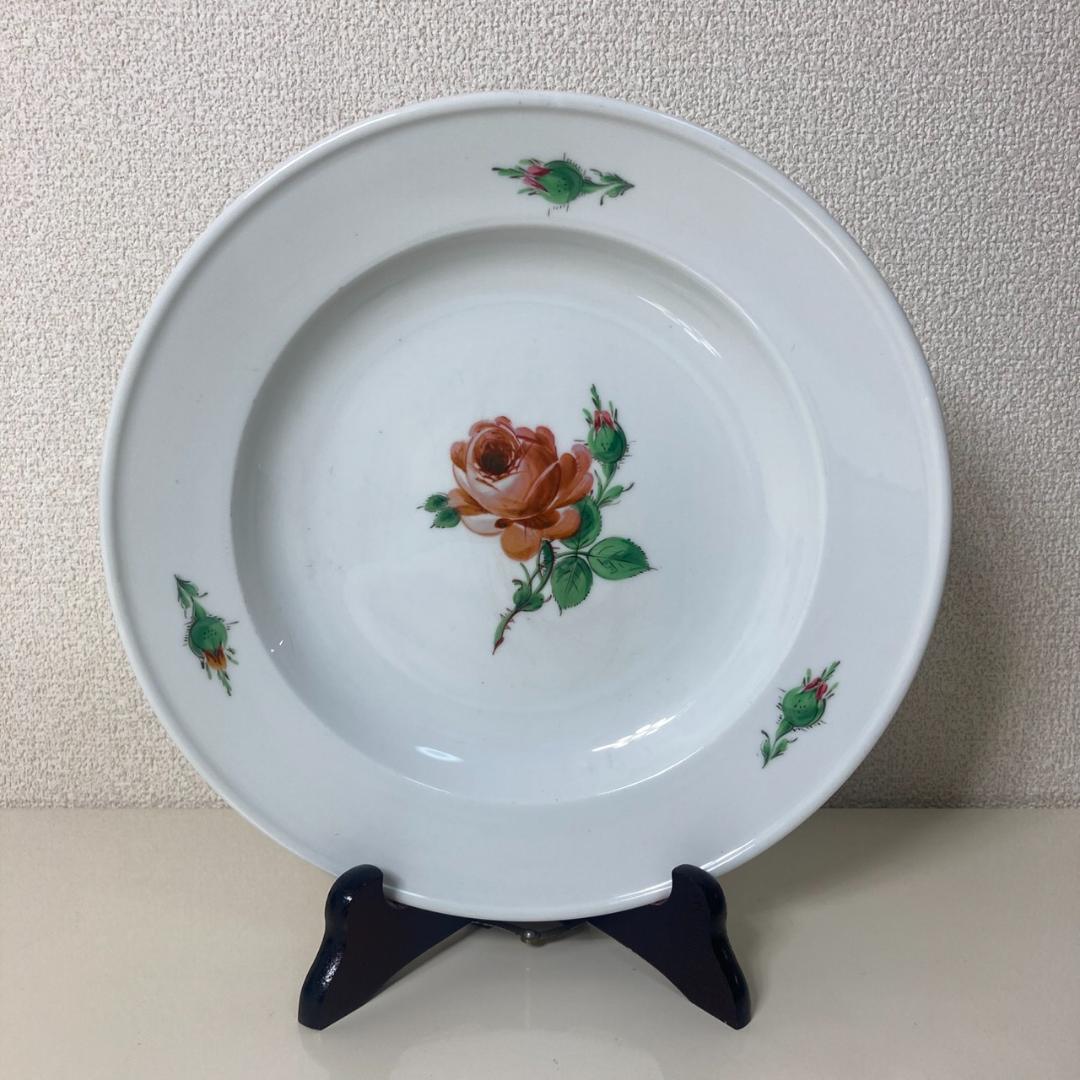 ▼Meissen マイセン　ピンクローズ　プレート　24ｃｍ