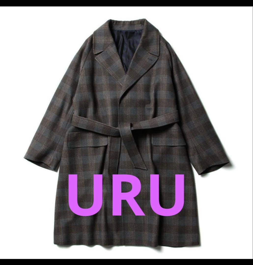 URU 19aw WOOL CHECK BELTED COAT グレー　コート