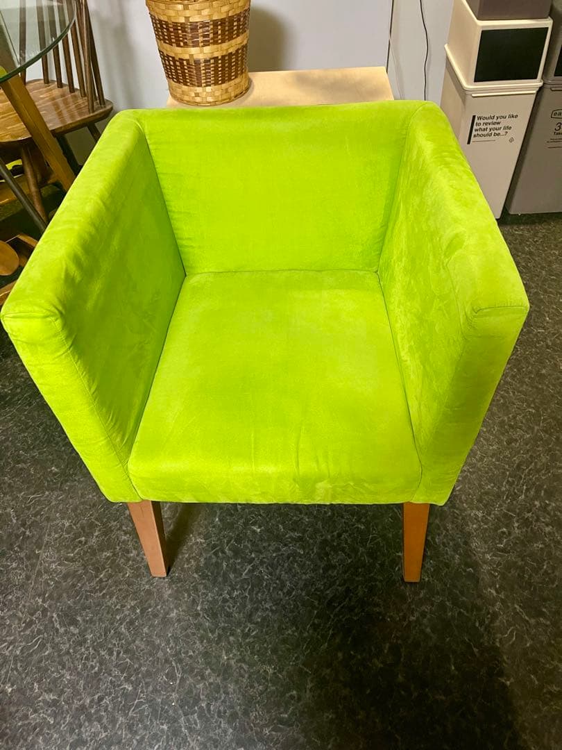 ④グリーン ソファー 椅子 1人がけ スウェード生地　オシャレ