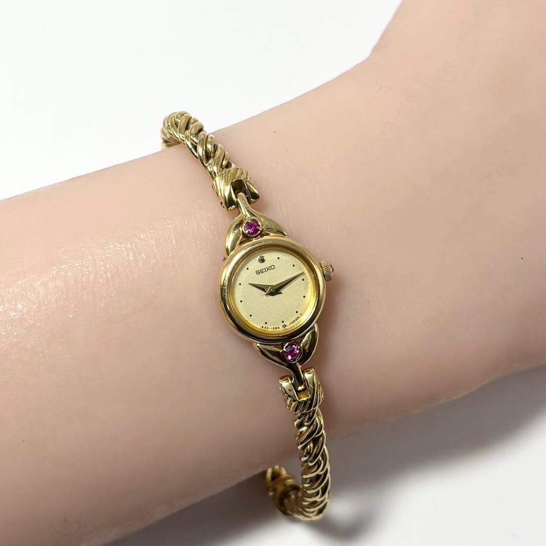 【稼動】 SEIKO 腕時計 レディース ブレスウォッチ ストーン ゴールド