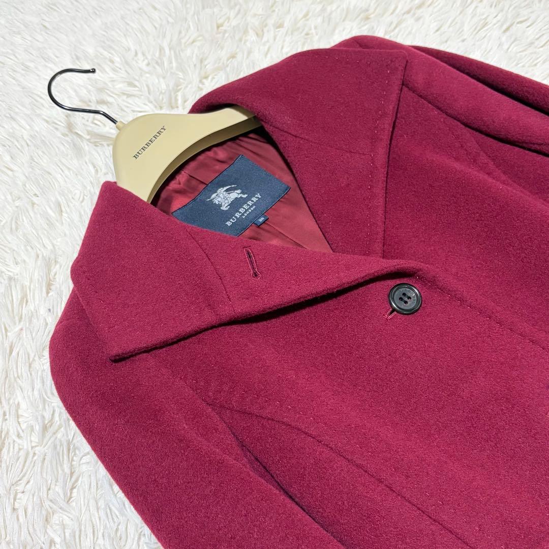 美品　バーバリーロンドン　ホースロゴ　チェック　カシミヤ混　羊毛　コート