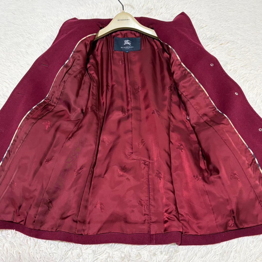 美品　バーバリーロンドン　ホースロゴ　チェック　カシミヤ混　羊毛　コート