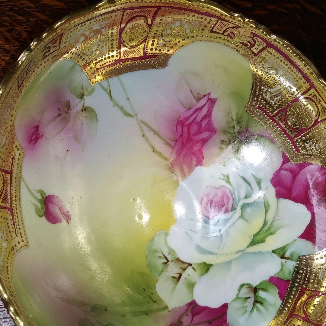 希少 オールドノリタケ メイプルリーフ 白薔薇 パンチボール