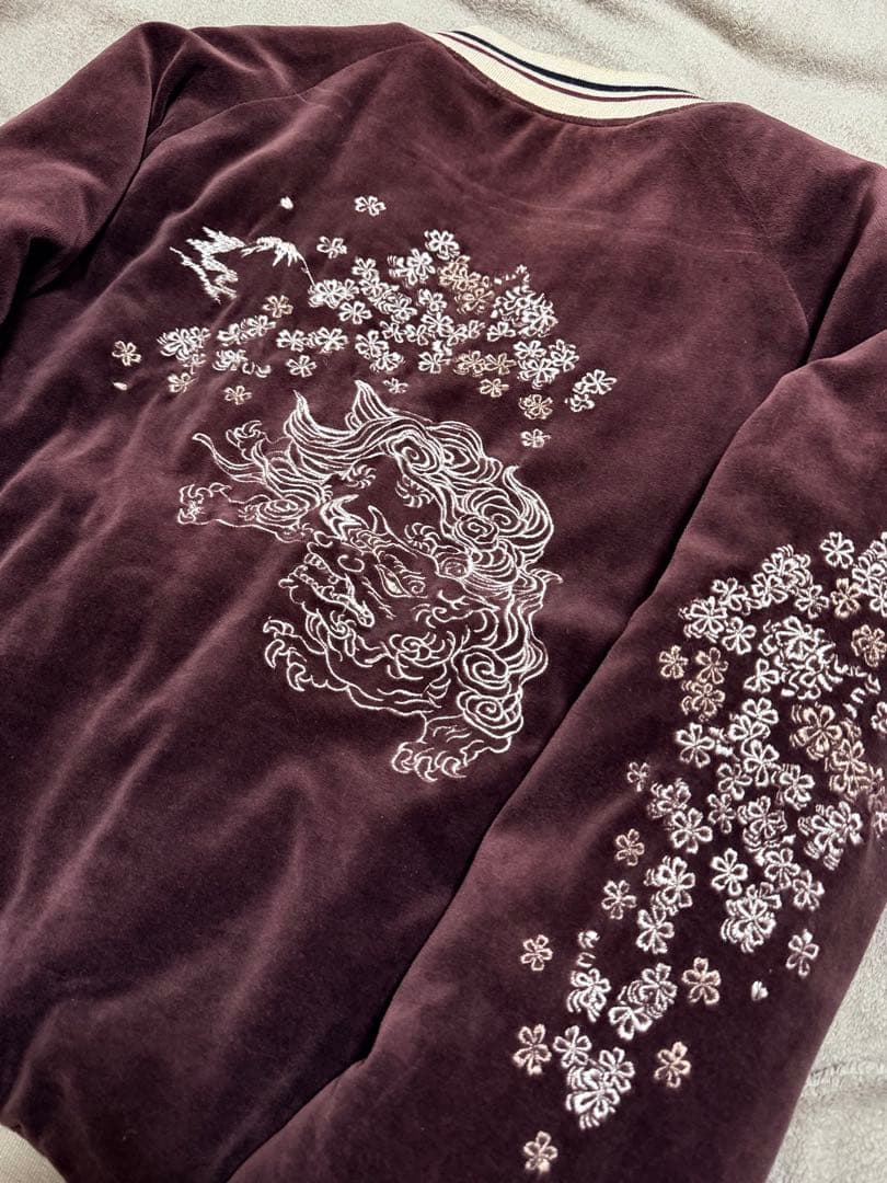 ２面用 TK Takeo ベロア ライオン 桜 日本 スカジャン vintage