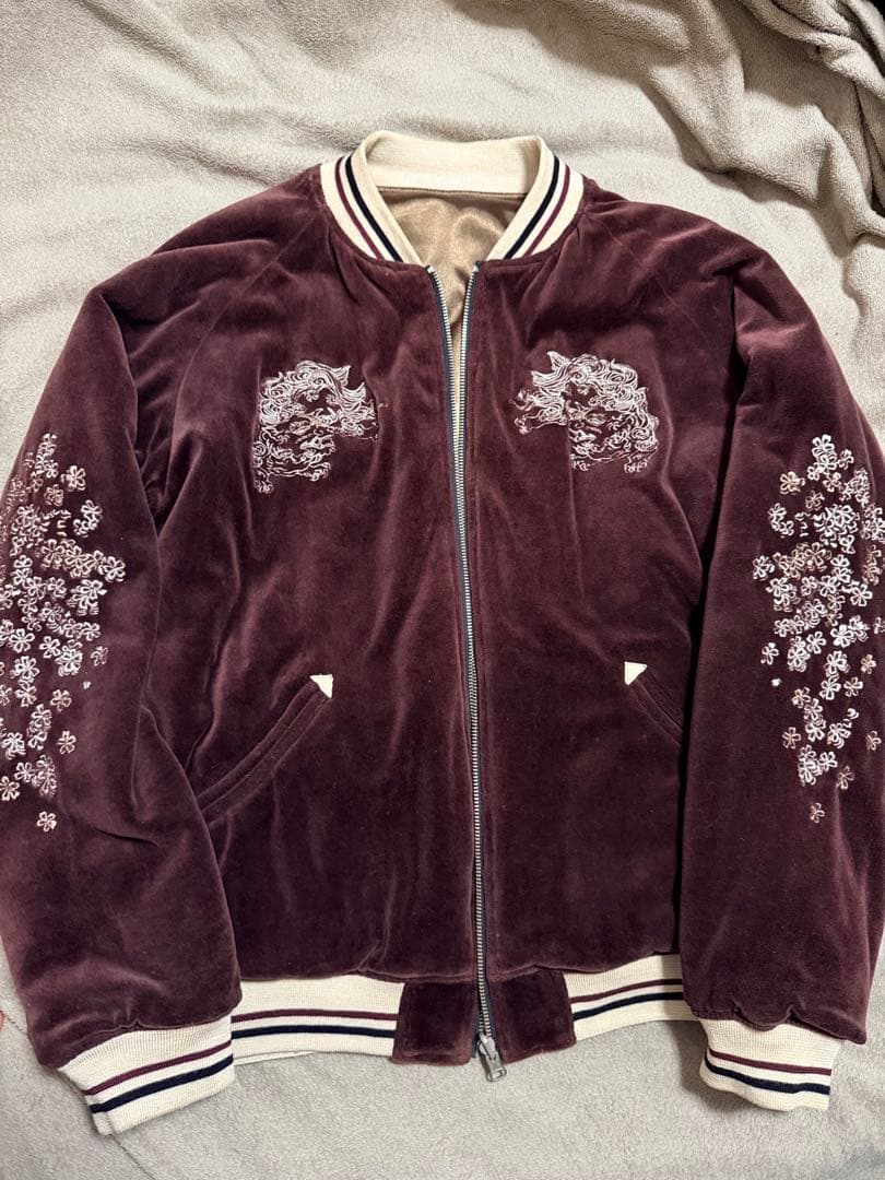 ２面用 TK Takeo ベロア ライオン 桜 日本 スカジャン vintage