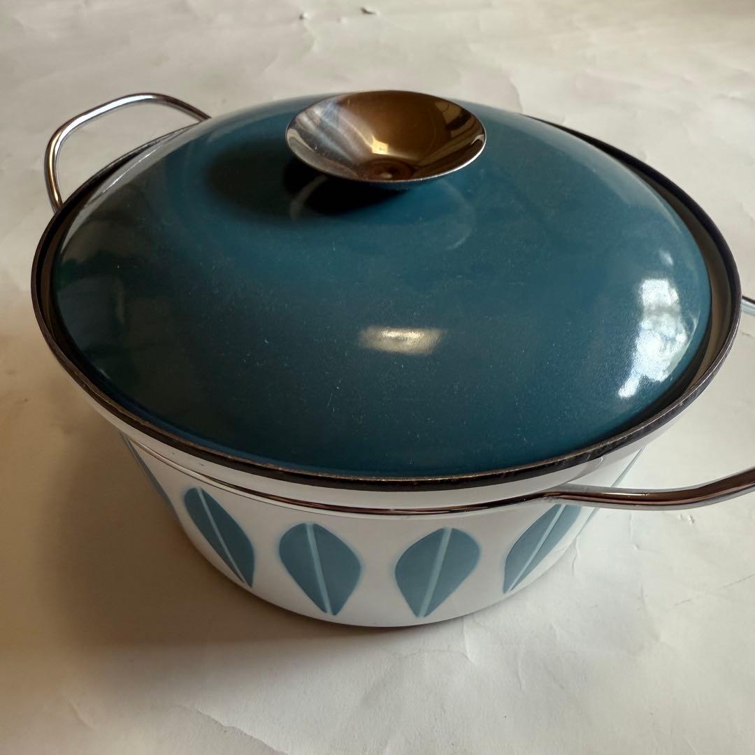 北欧ビンテージ食器　キャサリンホルム　ホーロー　ロータス　両手鍋　ブルー