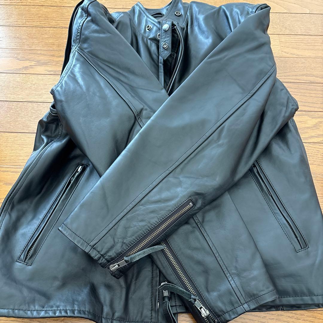 Lingua Leathers ブラックレザーライダースジャケット