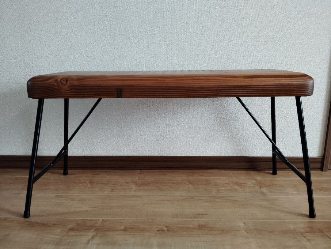 木製ベンチ　スチール脚　ブラウン