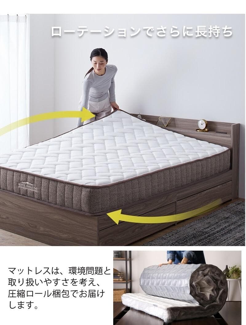 圧縮ロールホテルプレミアム　高密度ポケットコイルマットレス　シングル　ホワイト