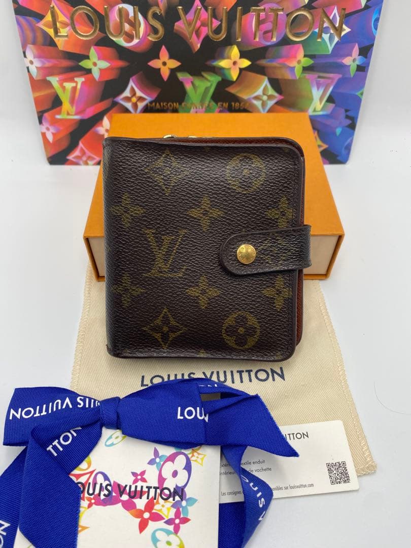 ルイヴィトン モノグラム コンパクトジップ 二つ折り財布 ブラウン